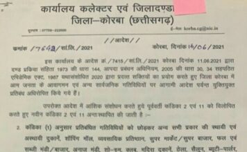 कोरबा:अनलॉक हुआ संडे, खुलेंगी दुकानें, आदेश जारी…